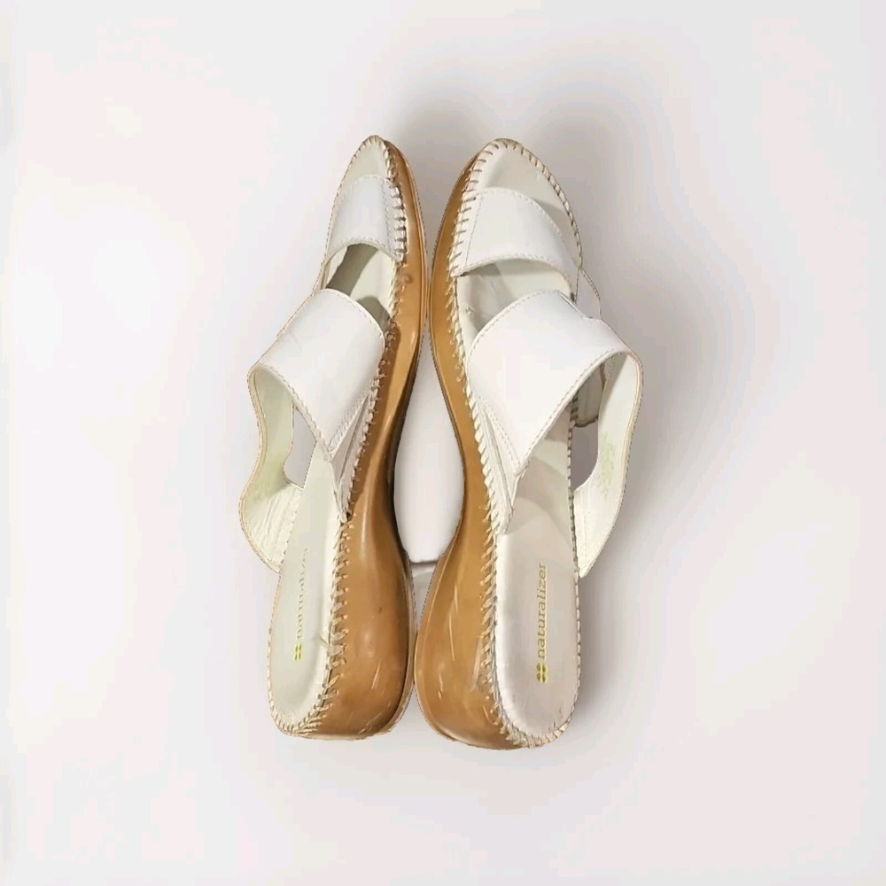 Naturalizer Sz 9 Crisp White Slides Open Toe Leather Cushioned Boho Minimal 22x - Picture 6 of 7